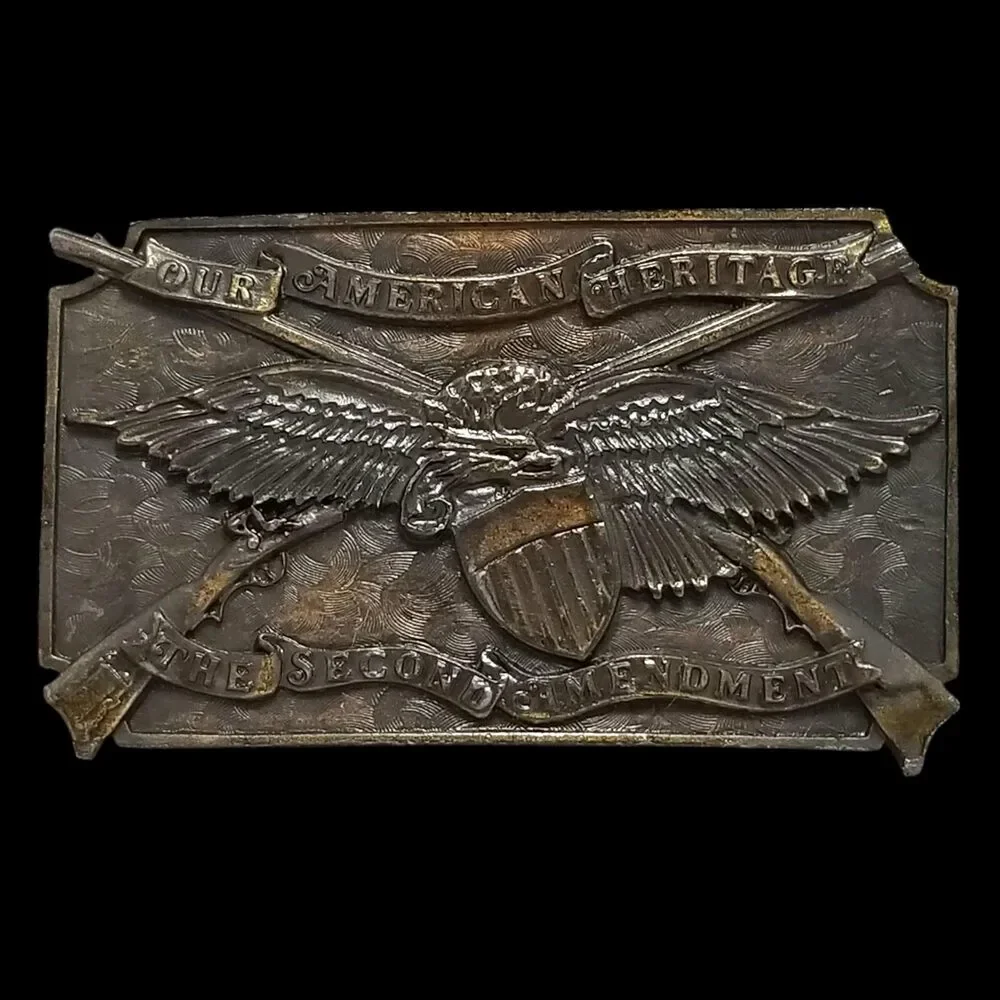 VTG Belt Buckle 1976 Brass The Second Amendment USA Made by Bergamot Brass Works